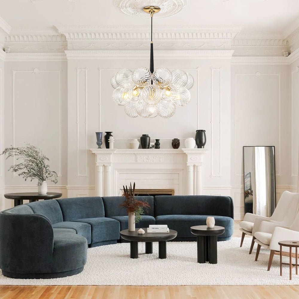 Pendantlightie - Contemporary 6 - Light Bubble Twisted Clear Glass Globe Chandelier - Chandeliers - White -