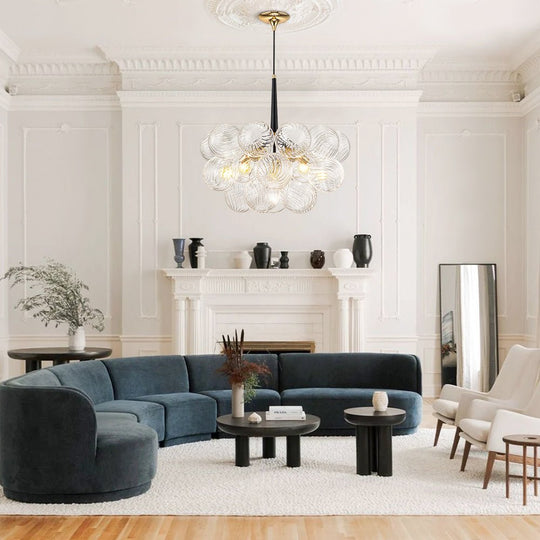 Pendantlightie - Contemporary 6 - Light Bubble Twisted Clear Glass Globe Chandelier - Chandeliers - White -