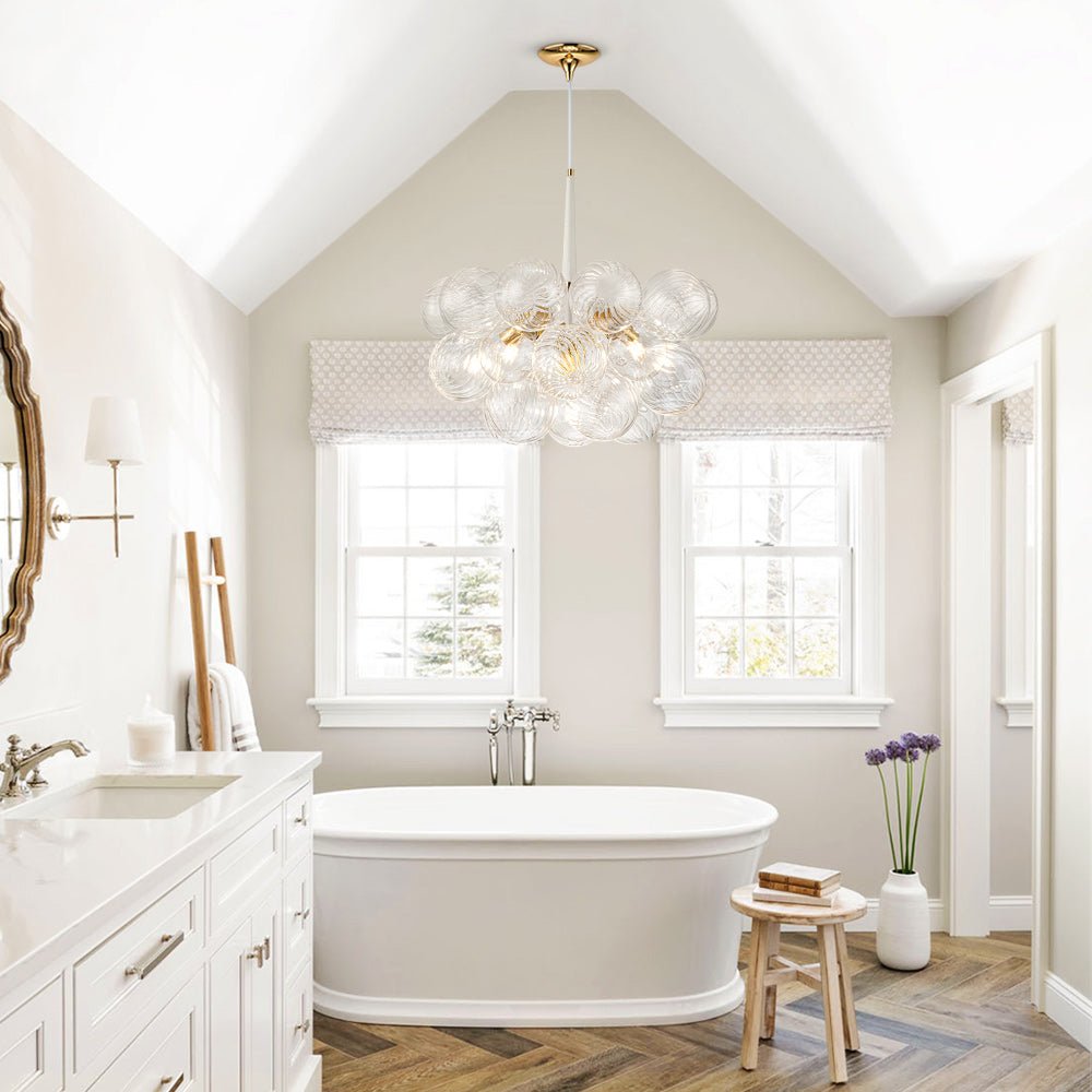 Pendantlightie - Contemporary 6 - Light Bubble Twisted Clear Glass Globe Chandelier - Chandeliers - White -