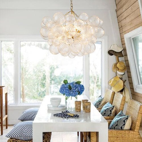 Pendantlightie - Contemporary Clear Ribbed Bubble Chandelier - Chandeliers - 8Lt - Brass