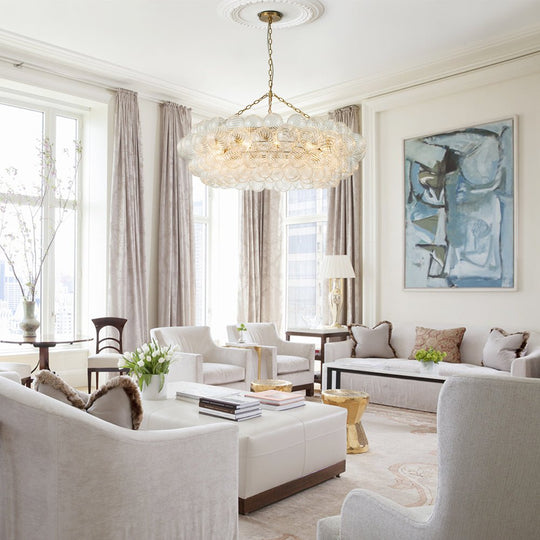 Pendantlightie - Contemporary Clear Ribbed Glass Globe Round Tiered Chandelier - Chandeliers - 12Lt -