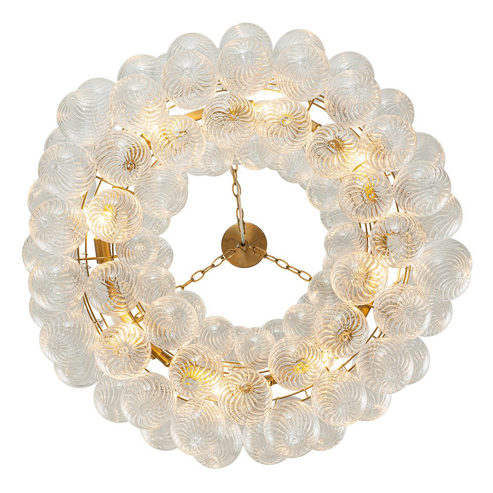 Pendantlightie - Contemporary Clear Ribbed Glass Globe Round Tiered Chandelier - Chandeliers - 12Lt -
