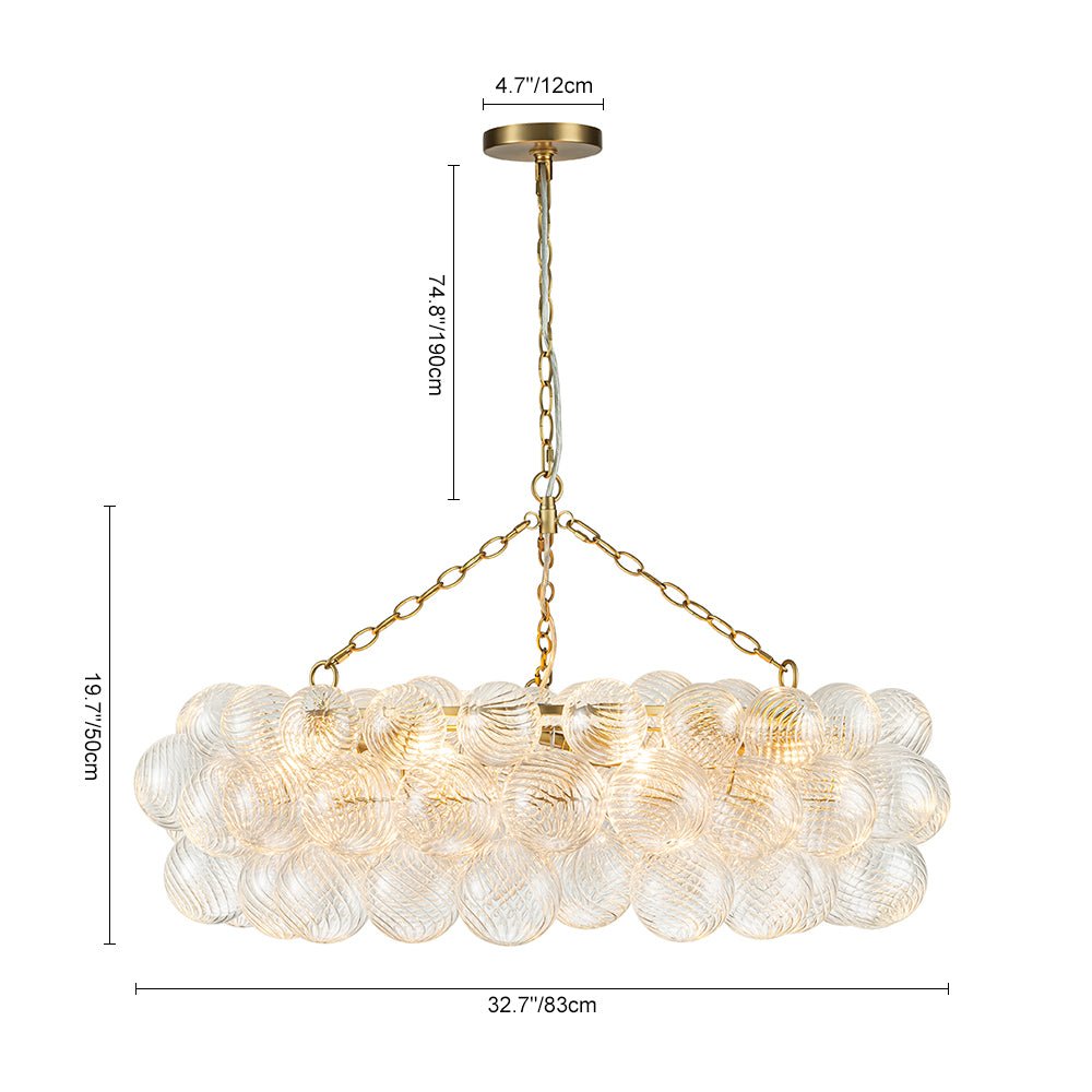 Pendantlightie - Contemporary Clear Ribbed Glass Globe Round Tiered Chandelier - Chandeliers - 12Lt -