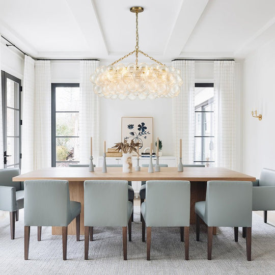 Pendantlightie - Contemporary Clear Ribbed Glass Globe Round Tiered Chandelier - Chandeliers - 12Lt -