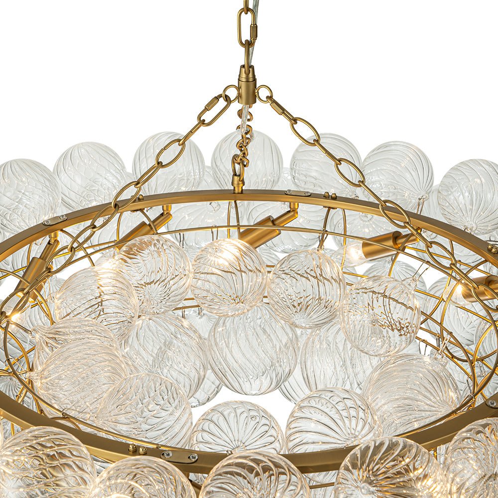 Pendantlightie - Contemporary Clear Ribbed Glass Globe Round Tiered Chandelier - Chandeliers - 12Lt -