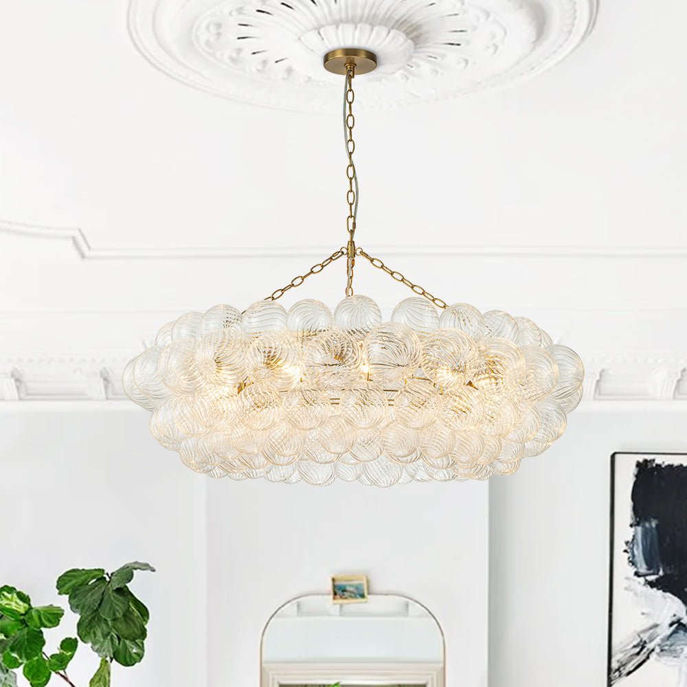 Pendantlightie - Contemporary Clear Ribbed Glass Globe Round Tiered Chandelier - Chandeliers - 12Lt -