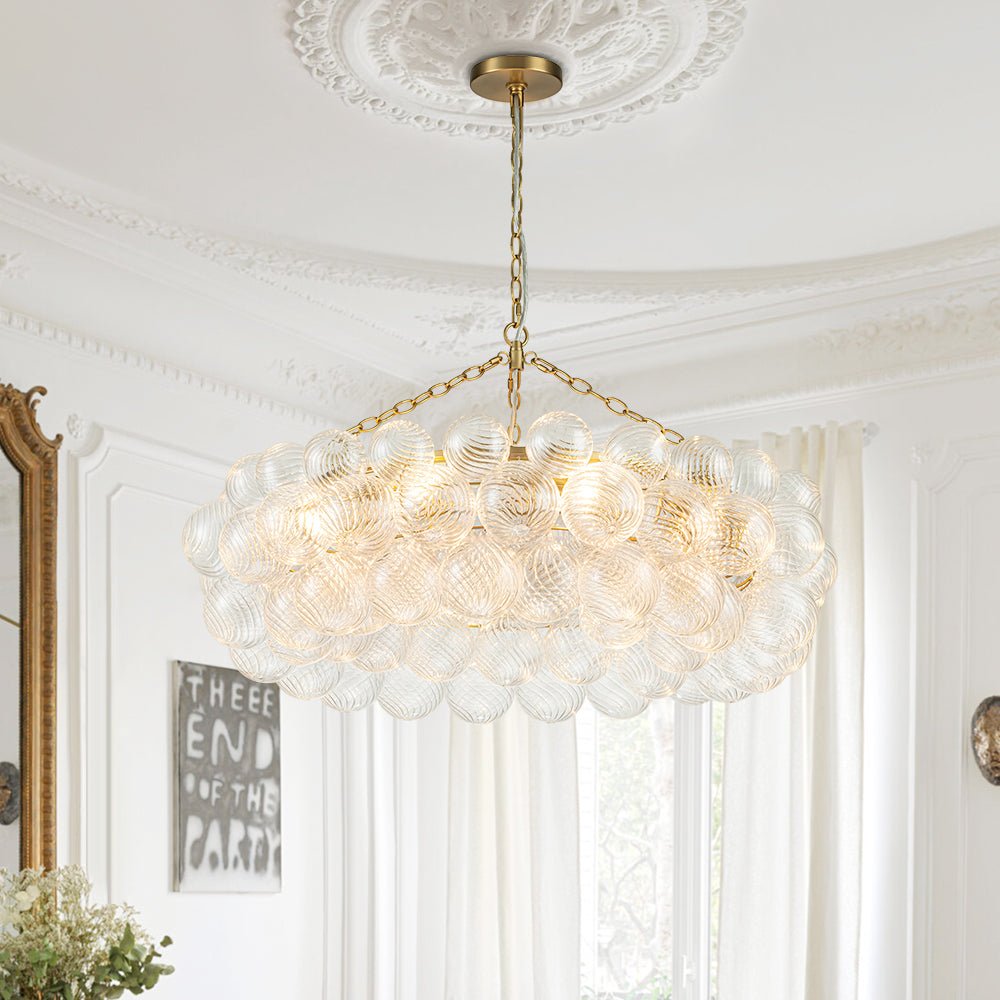 Pendantlightie - Contemporary Clear Ribbed Glass Globe Round Tiered Chandelier - Chandeliers - 8Lt -