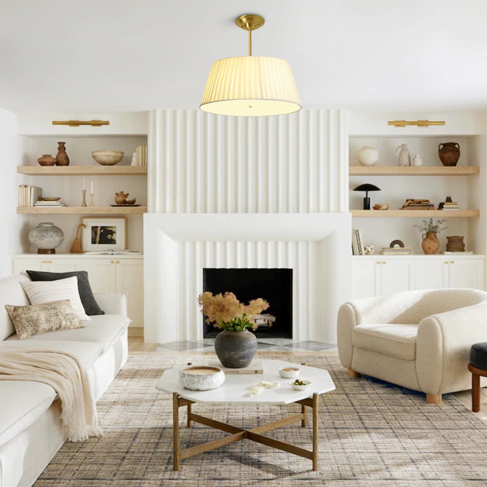 Pendantlightie-Contemporary Pleated Drum Tapered Semi Flush Ceiling Light-Semi Flush Mount-3Lt-