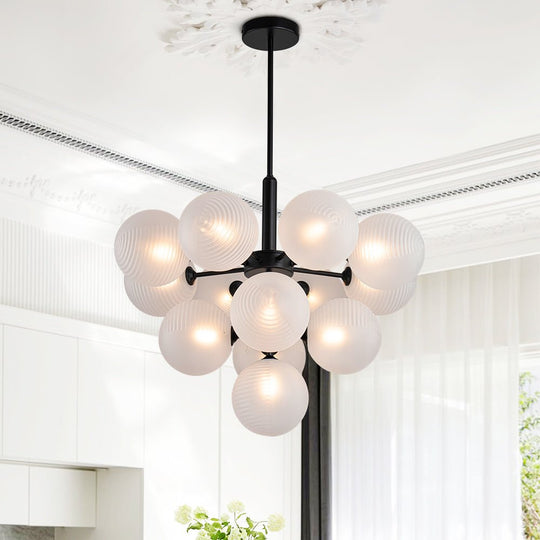 Pendantlightie - Contemporary Ribbed Glass Bubble Chandelier - Chandeliers - 13Lt - Black