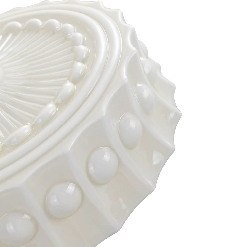 Pendantlightie - Cream Schoolhouse Design Vintage Drum Shaped White Glass Ceiling Light - Semi Flush Mount - Black -