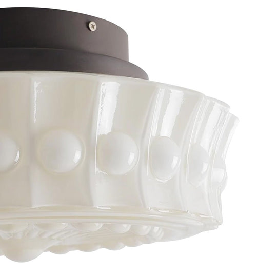 Pendantlightie - Cream Schoolhouse Design Vintage Drum Shaped White Glass Ceiling Light - Semi Flush Mount - Black -
