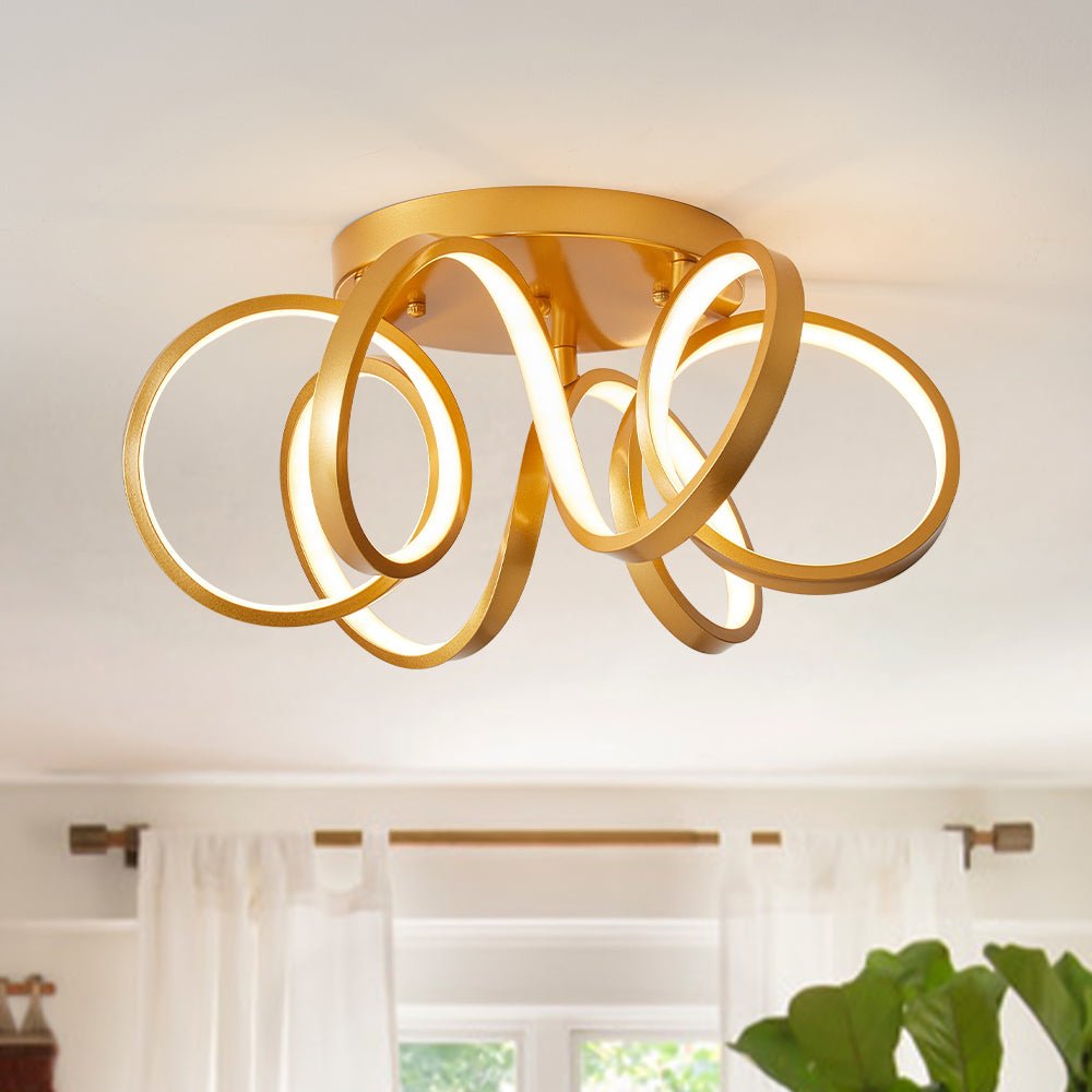 Pendantlightie - Dimmable Led Twisted Semi Flush Mount - Semi Flush Mount - Gold -