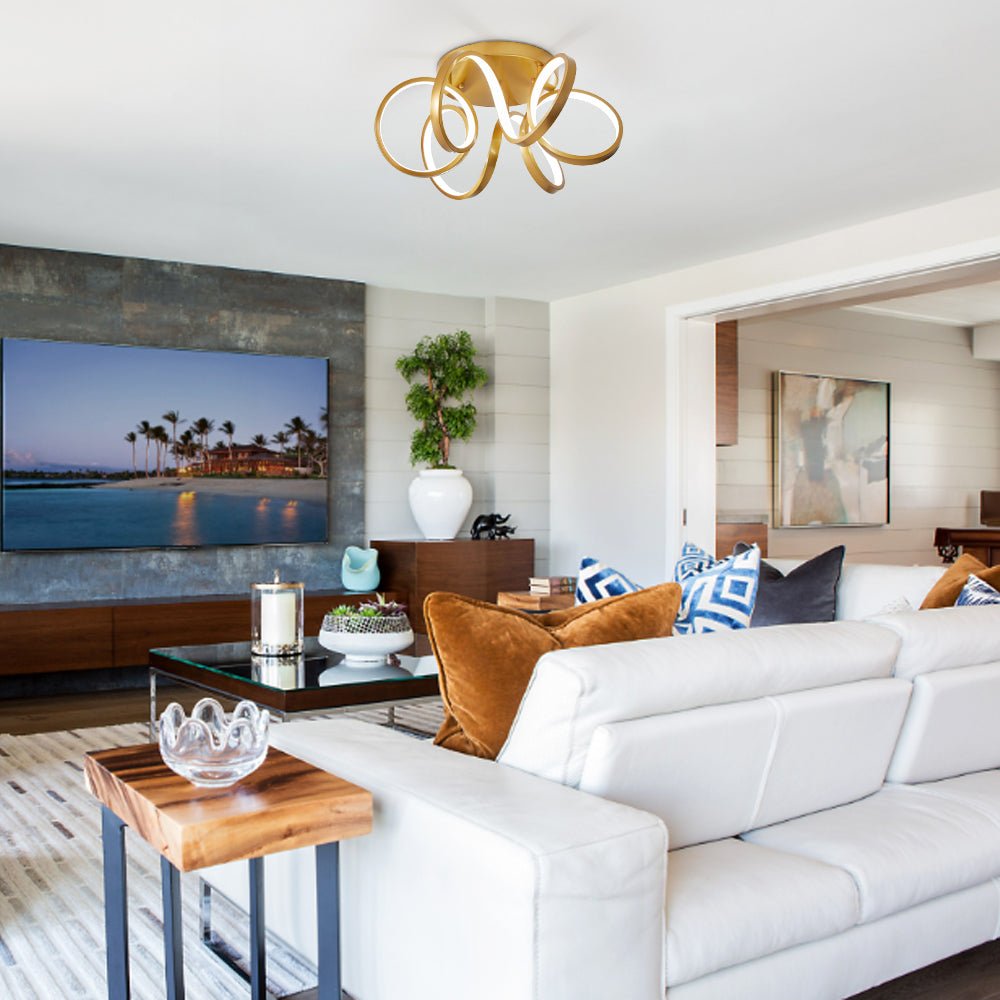 Pendantlightie - Dimmable Led Twisted Semi Flush Mount - Semi Flush Mount - Gold -