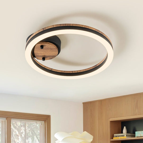 Pendantlightie - Farmhouse 1 - Light Wood Like Circle Led Semi Flush Mount - Semi Flush Mount - Warm White Light -