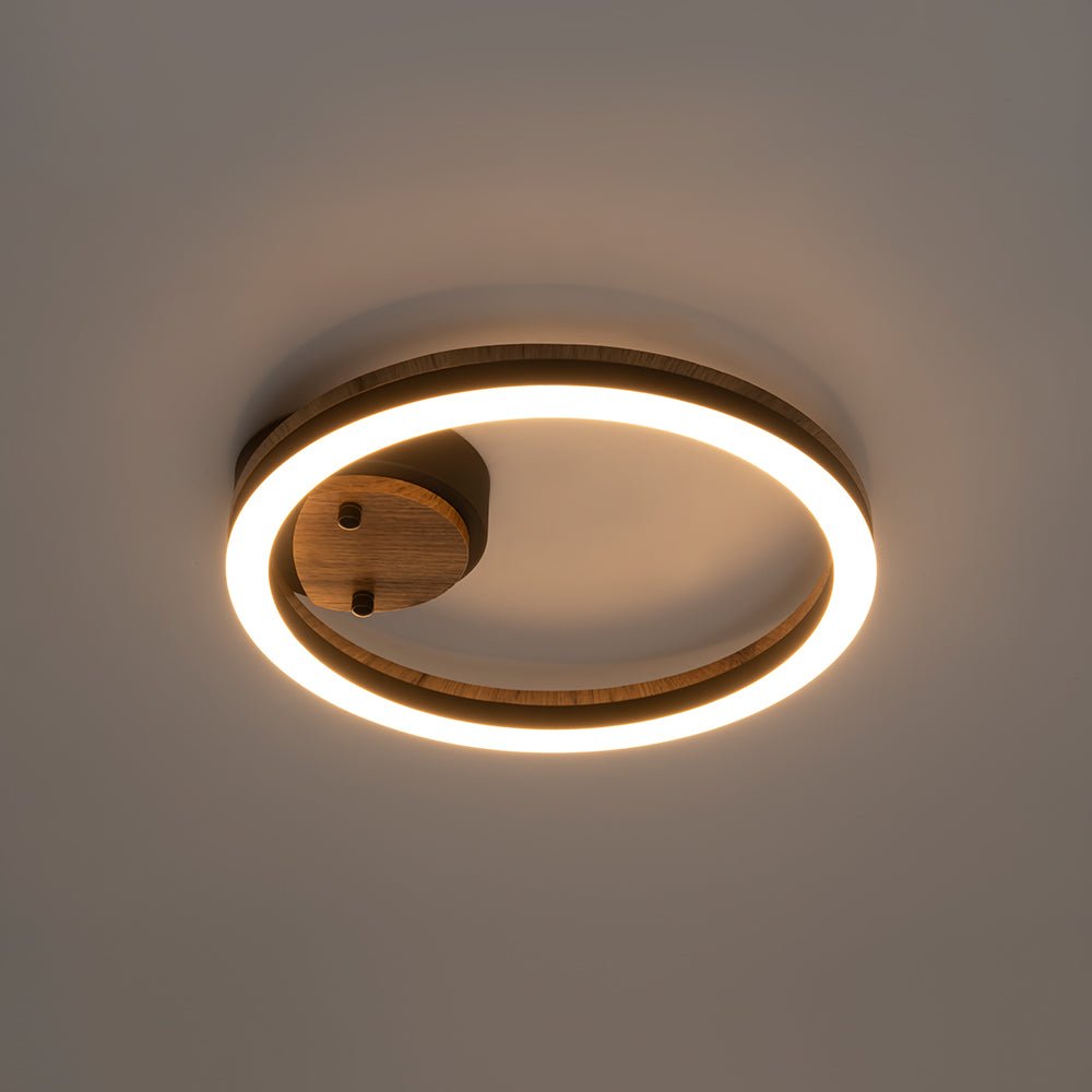 Pendantlightie - Farmhouse 1 - Light Wood Like Circle Led Semi Flush Mount - Semi Flush Mount - Warm White Light -
