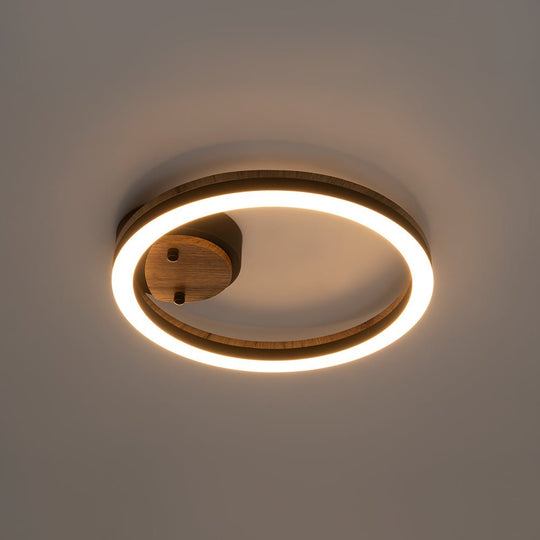 Pendantlightie - Farmhouse 1 - Light Wood Like Circle Led Semi Flush Mount - Semi Flush Mount - Warm White Light -