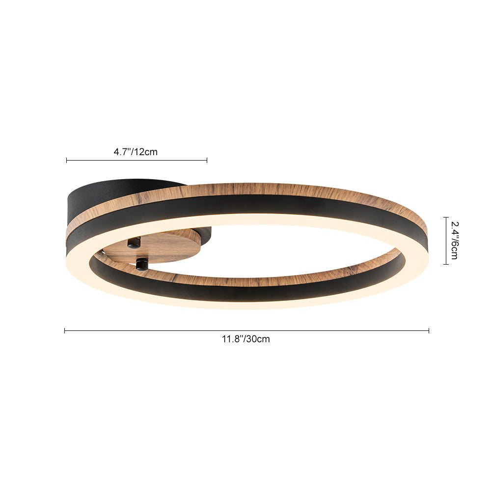 Pendantlightie - Farmhouse 1 - Light Wood Like Circle Led Semi Flush Mount - Semi Flush Mount - Warm White Light -