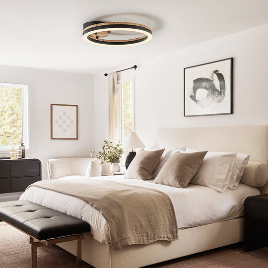 Pendantlightie - Farmhouse 1 - Light Wood Like Circle Led Semi Flush Mount - Semi Flush Mount - Warm White Light -