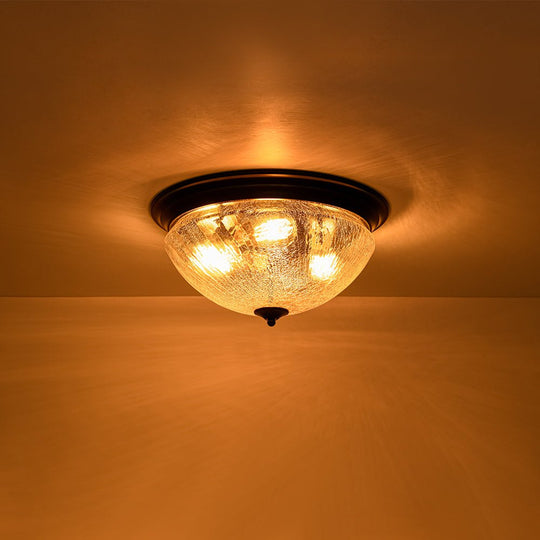 Pendantlightie - Farmhouse 3 - Light Bowl Crackled Glass Ceiling Light For Low Ceiling - Flush Mount - Black -