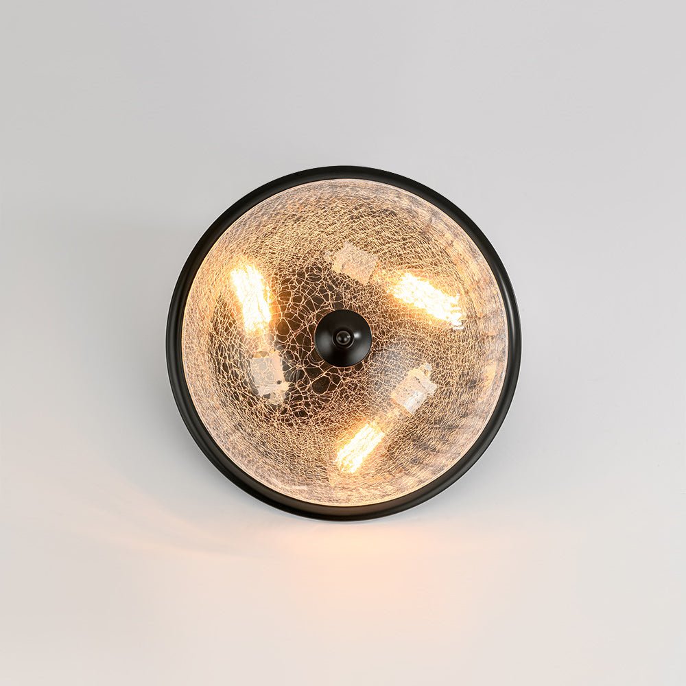 Pendantlightie - Farmhouse 3 - Light Bowl Crackled Glass Ceiling Light For Low Ceiling - Flush Mount - Black -