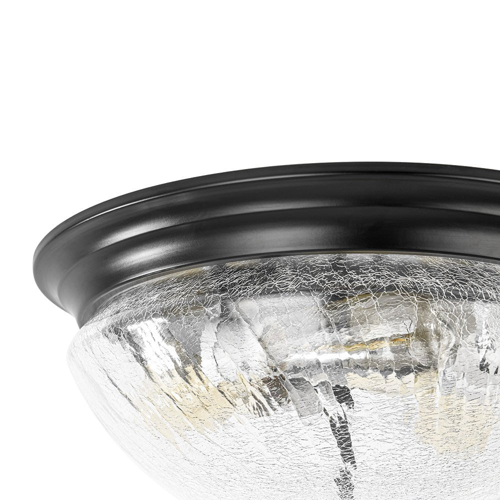 Pendantlightie - Farmhouse 3 - Light Bowl Crackled Glass Ceiling Light For Low Ceiling - Flush Mount - Black -