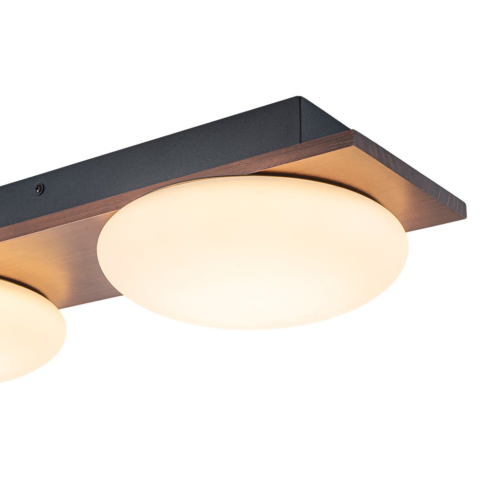 Pendantlightie - Farmhouse 3 - Light Round Wooden Grain LED Semi Flush Mount With Shade - Semi Flush Mount - Walnut Grain -