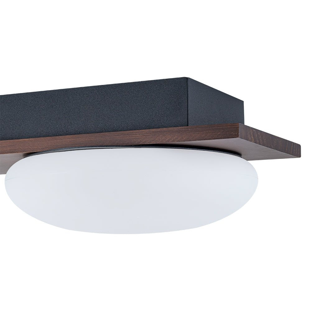 Pendantlightie - Farmhouse 3 - Light Round Wooden Grain LED Semi Flush Mount With Shade - Semi Flush Mount - Walnut Grain -