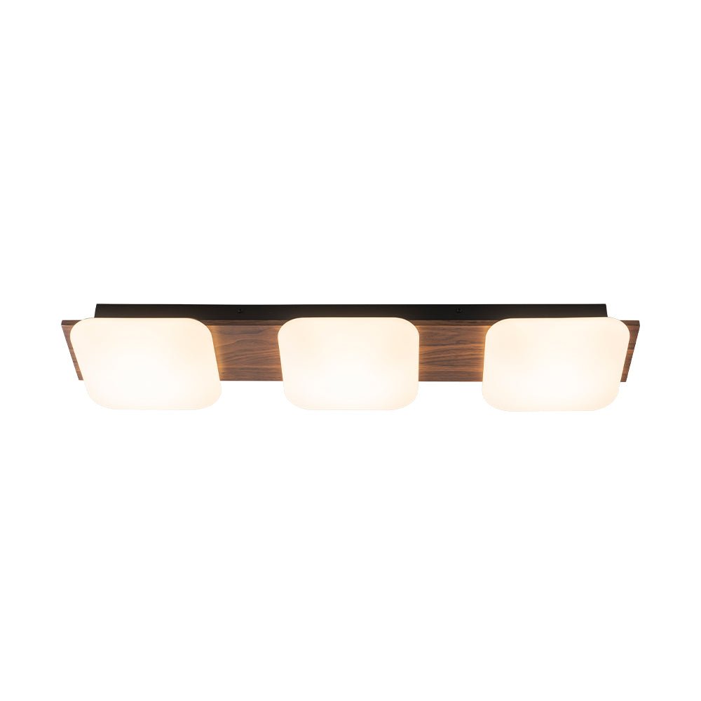 Pendantlightie - Farmhouse 3 - Light Square Wooden Grain LED Semi Flush Mount With Shade - Semi Flush Mount - Walnut Grain -