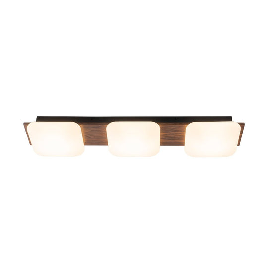 Pendantlightie - Farmhouse 3 - Light Square Wooden Grain LED Semi Flush Mount With Shade - Semi Flush Mount - Walnut Grain -