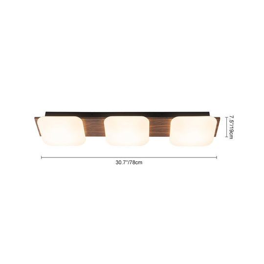 Pendantlightie - Farmhouse 3 - Light Square Wooden Grain LED Semi Flush Mount With Shade - Semi Flush Mount - Walnut Grain -