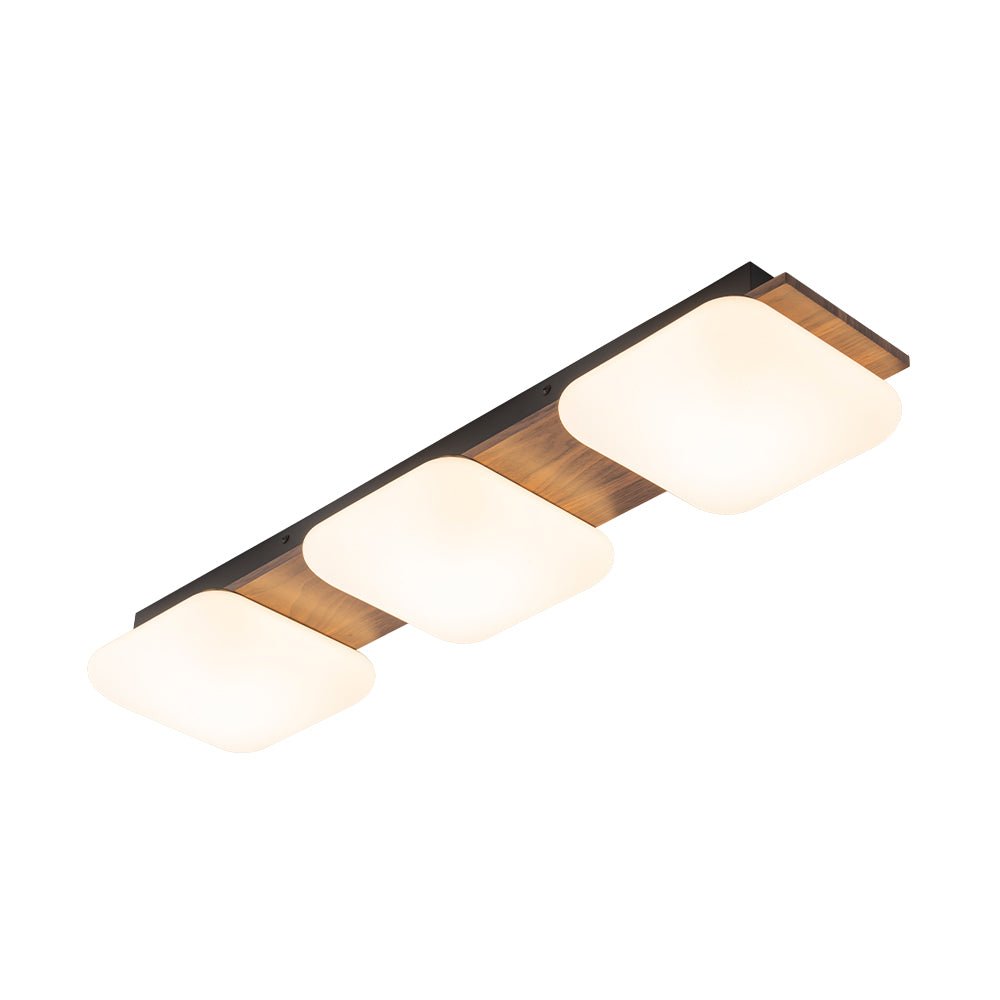 Pendantlightie - Farmhouse 3 - Light Square Wooden Grain LED Semi Flush Mount With Shade - Semi Flush Mount - Walnut Grain -