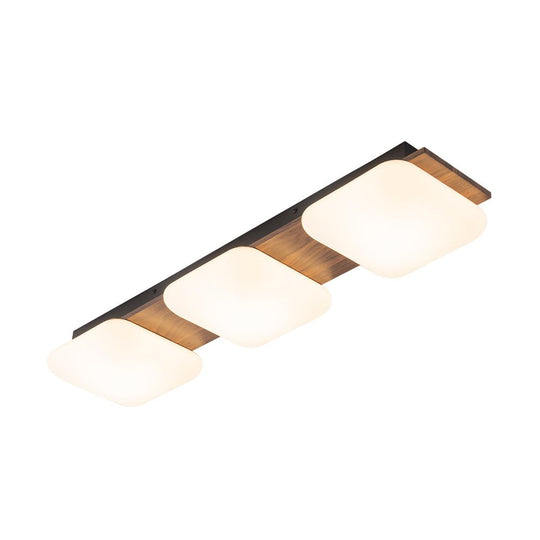 Pendantlightie - Farmhouse 3 - Light Square Wooden Grain LED Semi Flush Mount With Shade - Semi Flush Mount - Walnut Grain -