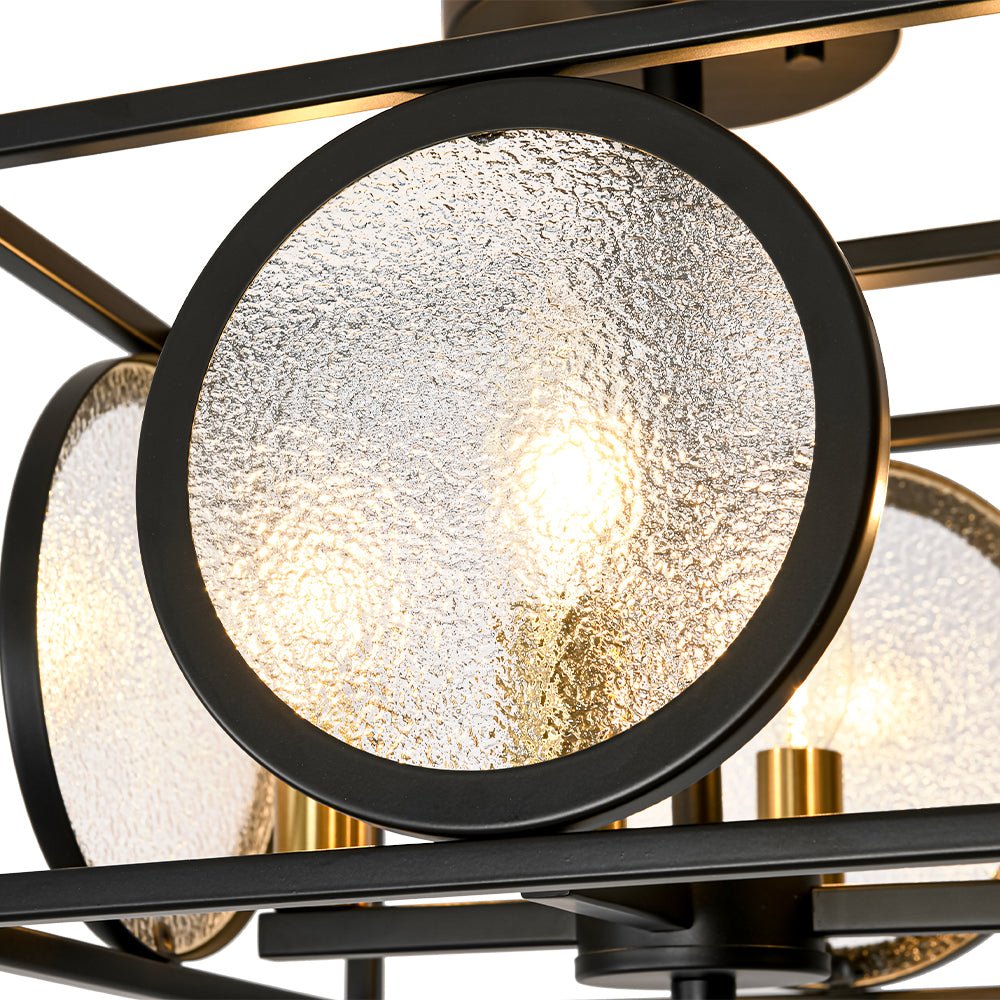 Pendantlightie - Farmhouse 4 - Light Square Water Glass Semi Flush Mount Passage Stair - Semi Flush Mount - Black -