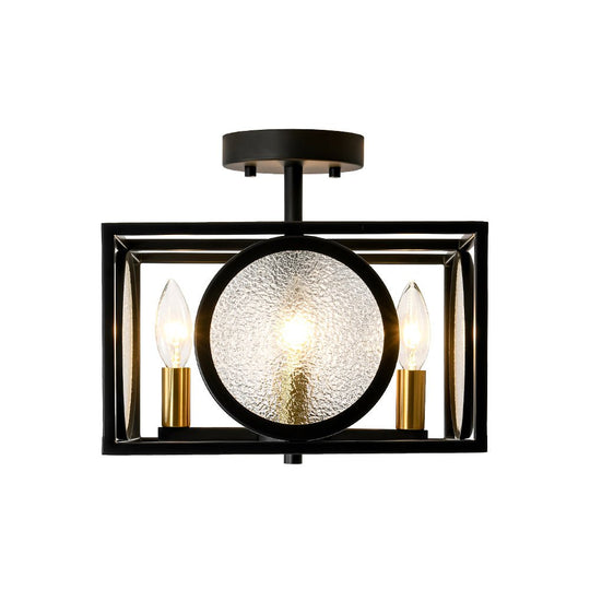 Pendantlightie - Farmhouse 4 - Light Square Water Glass Semi Flush Mount Passage Stair - Semi Flush Mount - Black -