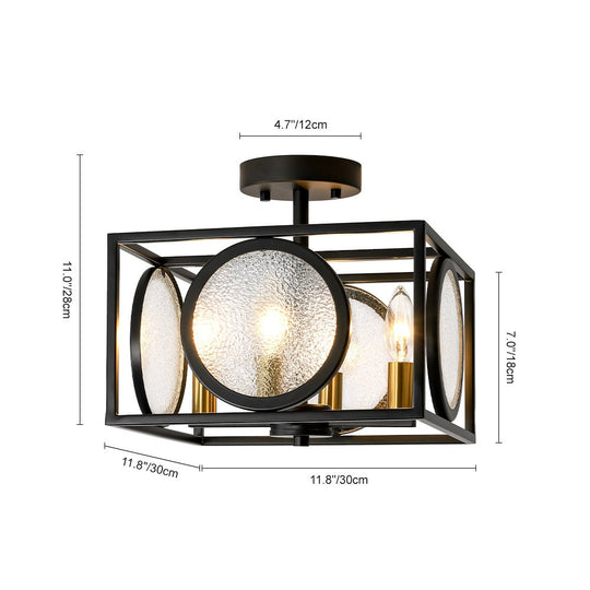Pendantlightie - Farmhouse 4 - Light Square Water Glass Semi Flush Mount Passage Stair - Semi Flush Mount - Black -