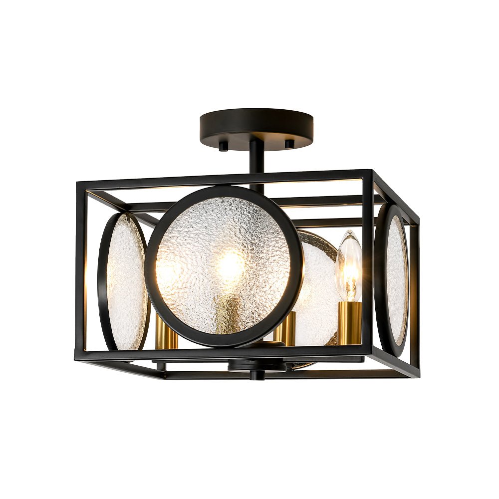 Pendantlightie - Farmhouse 4 - Light Square Water Glass Semi Flush Mount Passage Stair - Semi Flush Mount - Black -