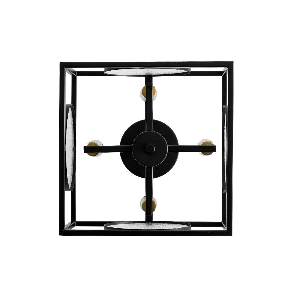 Pendantlightie - Farmhouse 4 - Light Square Water Glass Semi Flush Mount Passage Stair - Semi Flush Mount - Black -