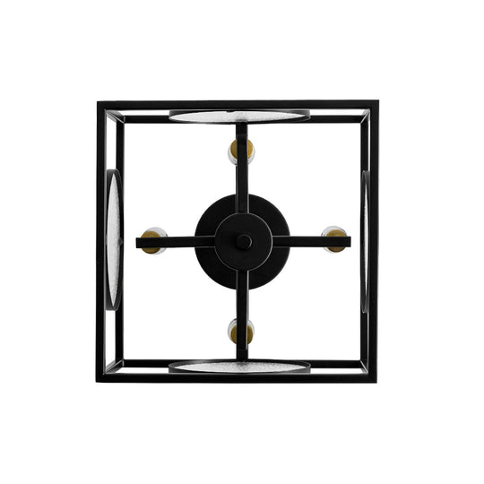 Pendantlightie - Farmhouse 4 - Light Square Water Glass Semi Flush Mount Passage Stair - Semi Flush Mount - Black -