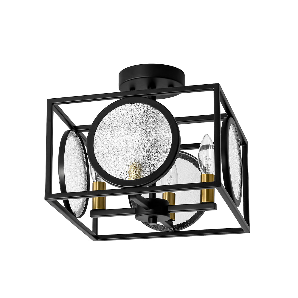 Pendantlightie - Farmhouse 4 - Light Square Water Glass Semi Flush Mount Passage Stair - Semi Flush Mount - Black -