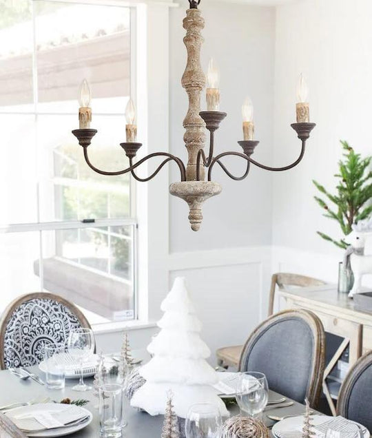 Pendantlightie - Farmhouse 5 - Light Candle Style Chandelier - Chandeliers - Brown Candle Base -