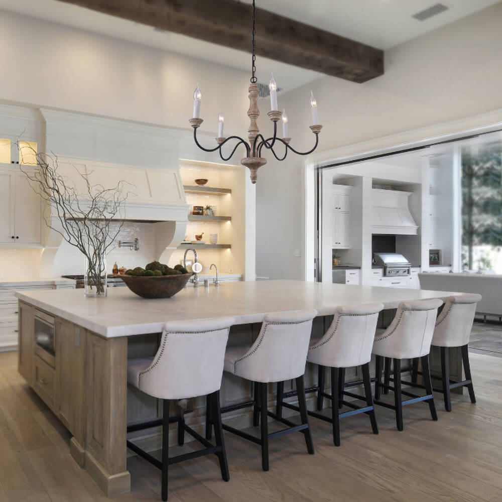 Pendantlightie - Farmhouse 5 - Light Candle Style Chandelier - Chandeliers - White Candle Base -