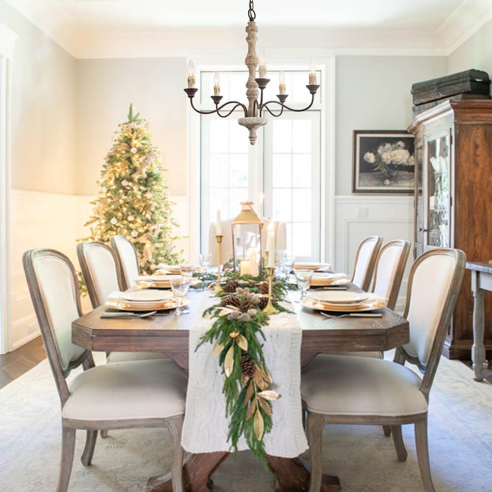 Pendantlightie - Farmhouse 5 - Light Candle Style Chandelier - Chandeliers - White Candle Base -