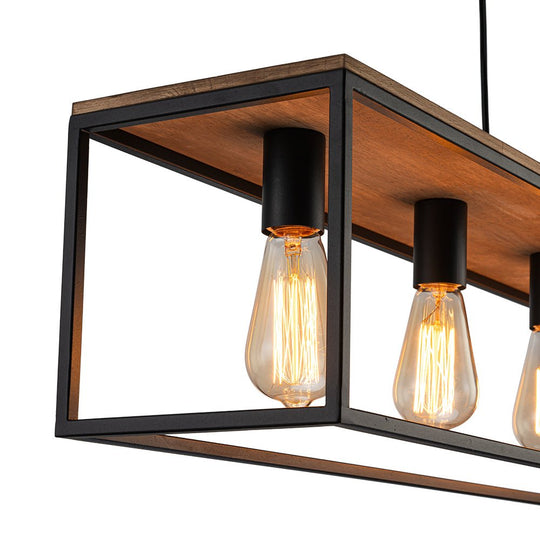 Pendantlightie - Farmhouse 5 - Light Kitchen Island Wood Accents Rectangular Chandelier - Chandeliers - Black -
