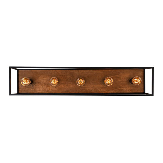 Pendantlightie - Farmhouse 5 - Light Wooden Cage Rectangular Flush Mount - Flush Mount - Black -