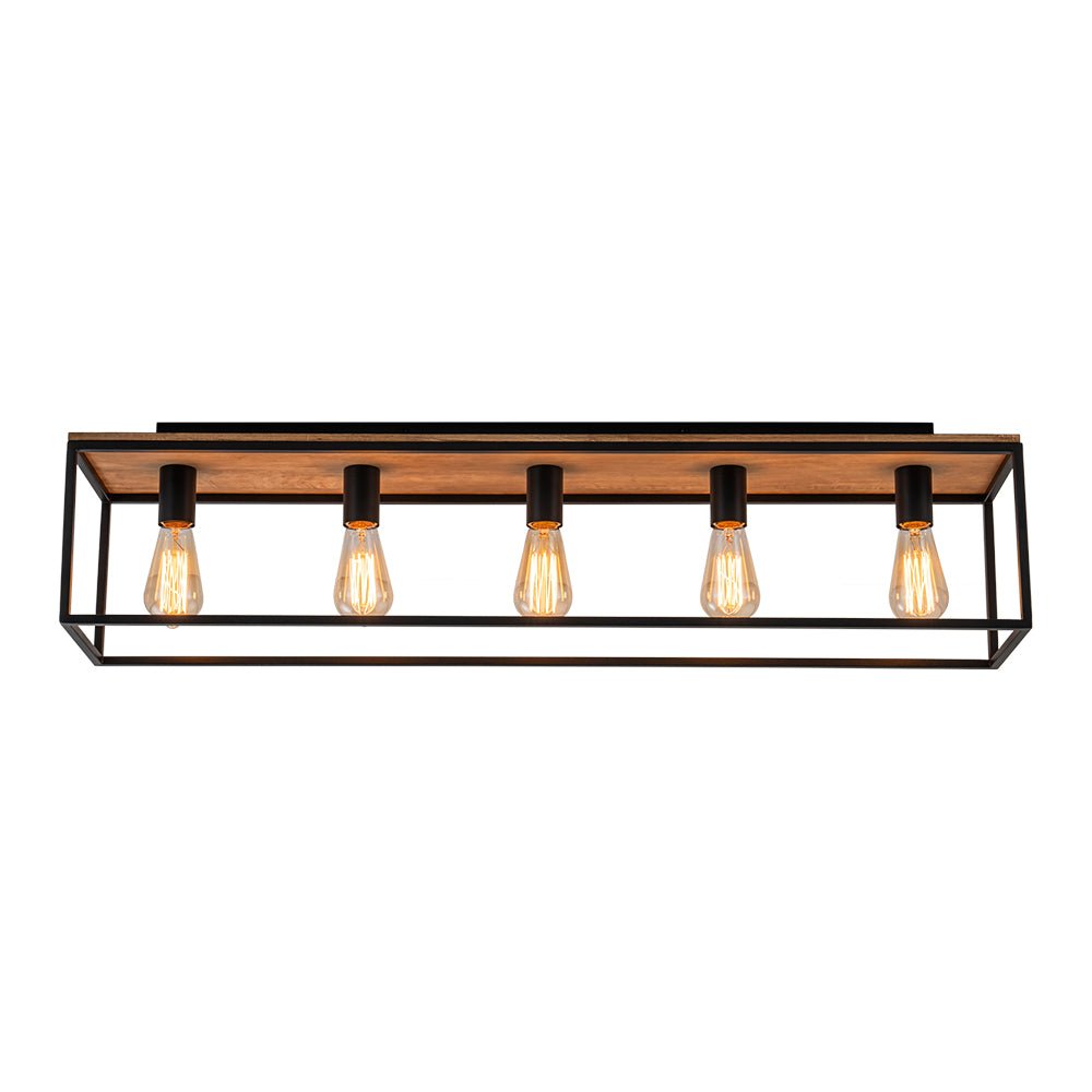 Pendantlightie - Farmhouse 5 - Light Wooden Cage Rectangular Flush Mount - Flush Mount - Black -