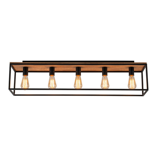 Pendantlightie - Farmhouse 5 - Light Wooden Cage Rectangular Flush Mount - Flush Mount - Black -