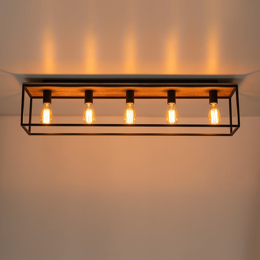 Pendantlightie - Farmhouse 5 - Light Wooden Cage Rectangular Flush Mount - Flush Mount - Black -