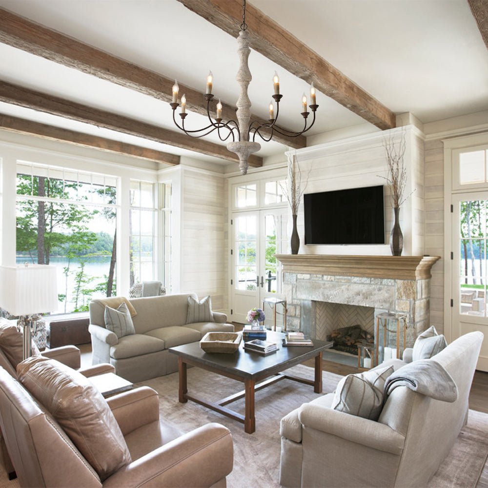 Pendantlightie - Farmhouse 5 - Light Wooden Candle Style French Country Chandelier - Chandeliers - 8 - Light Brown Candle Base -