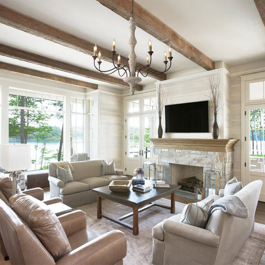 Pendantlightie - Farmhouse 5 - Light Wooden Candle Style French Country Chandelier - Chandeliers - 8 - Light Brown Candle Base -