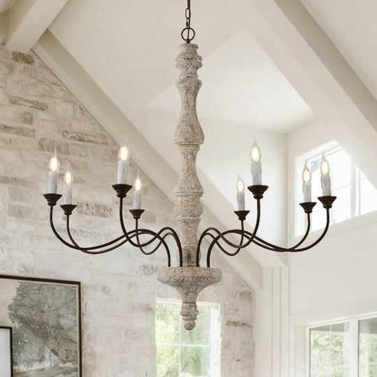 Pendantlightie - Farmhouse 5 - Light Wooden Candle Style French Country Chandelier - Chandeliers - 8 - Light White Candle Base -